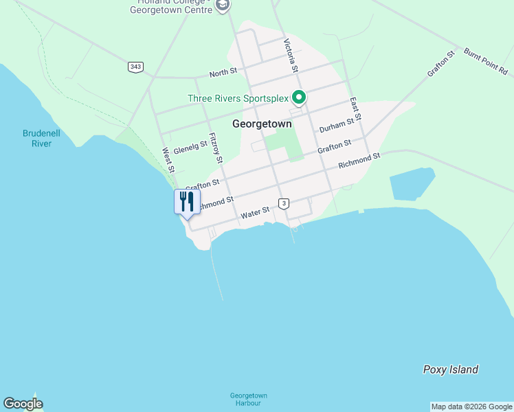 map of restaurants, bars, coffee shops, grocery stores, and more near 44 Water Street in Georgetown