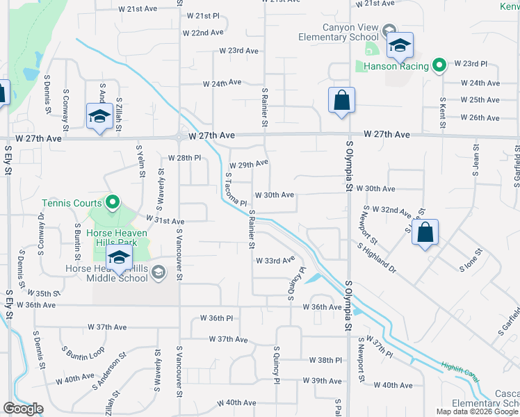 map of restaurants, bars, coffee shops, grocery stores, and more near 1807 West 31st Avenue in Kennewick