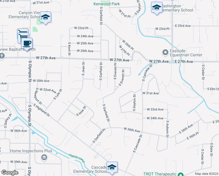 map of restaurants, bars, coffee shops, grocery stores, and more near 2913 South Fruitland Street in Kennewick