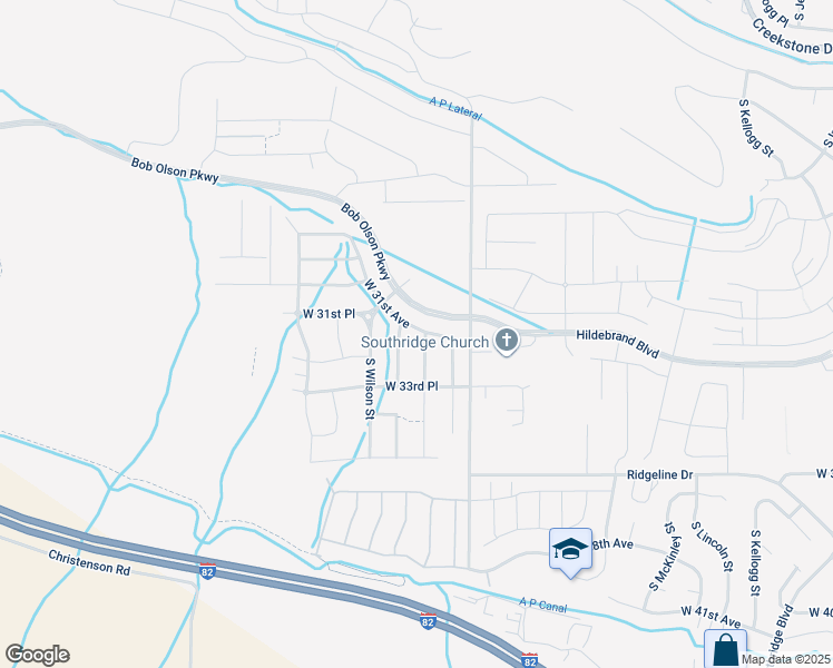 map of restaurants, bars, coffee shops, grocery stores, and more near South Van Buren Street in Kennewick