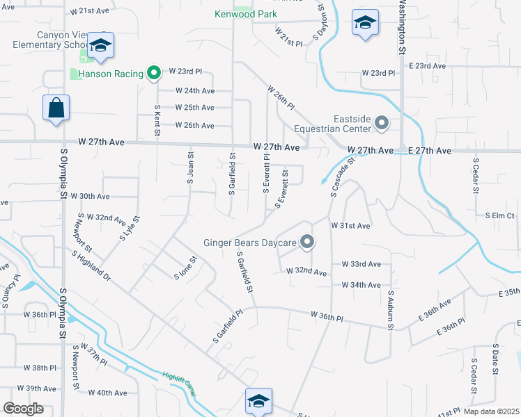 map of restaurants, bars, coffee shops, grocery stores, and more near 3002 South Everett Place in Kennewick
