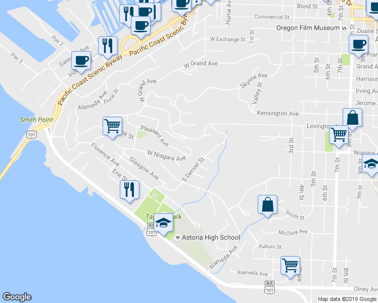 map of restaurants, bars, coffee shops, grocery stores, and more near 300 West Niagara Avenue in Astoria