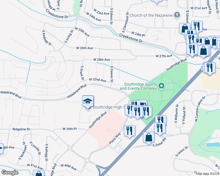 map of restaurants, bars, coffee shops, grocery stores, and more near 5207 West Hildebrand Boulevard in Kennewick