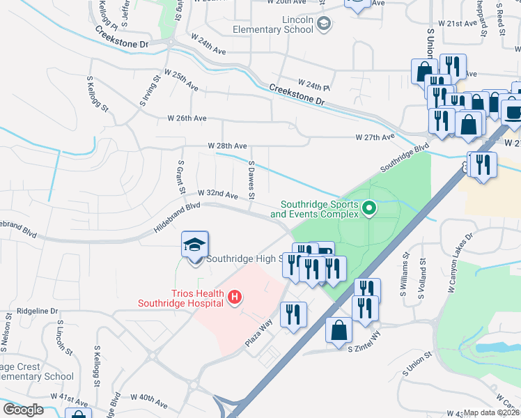 map of restaurants, bars, coffee shops, grocery stores, and more near 5201 West 32nd Avenue in Kennewick