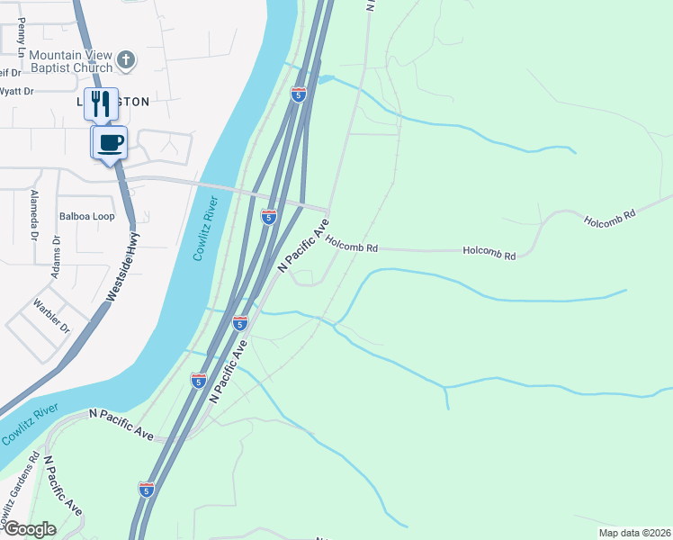 map of restaurants, bars, coffee shops, grocery stores, and more near 2134 Holcomb Loop Rd in Kelso