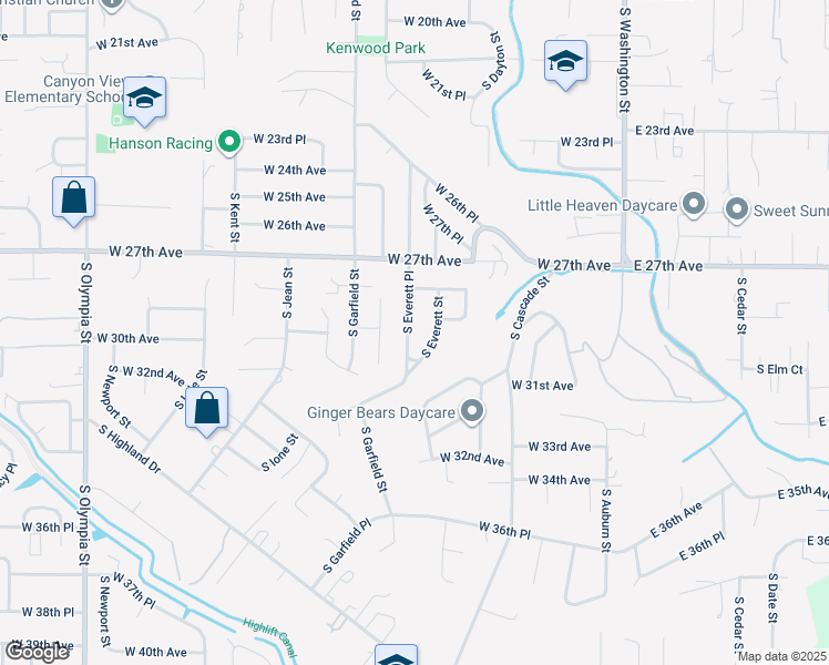 map of restaurants, bars, coffee shops, grocery stores, and more near 2913 South Everett Place in Kennewick