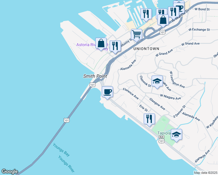map of restaurants, bars, coffee shops, grocery stores, and more near 580 Florence Avenue in Astoria