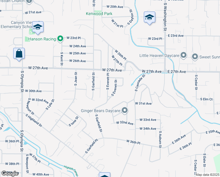 map of restaurants, bars, coffee shops, grocery stores, and more near 2913 South Everett Place in Kennewick