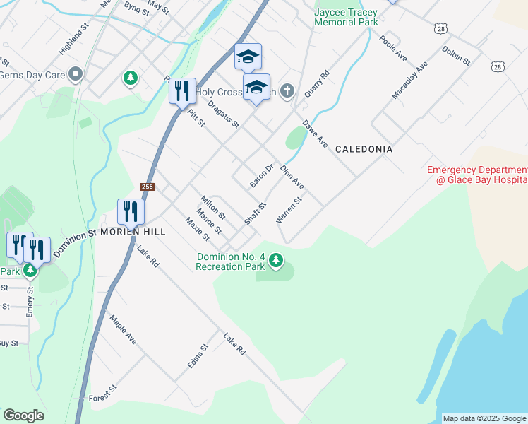 map of restaurants, bars, coffee shops, grocery stores, and more near 198 Shaft Street in Glace Bay