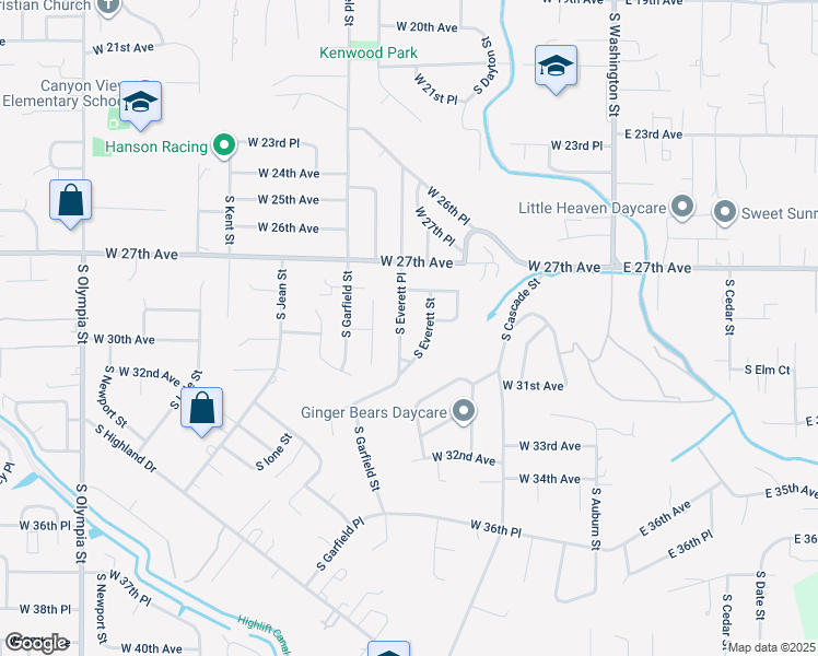 map of restaurants, bars, coffee shops, grocery stores, and more near 2913 South Everett Place in Kennewick