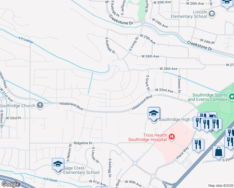 map of restaurants, bars, coffee shops, grocery stores, and more near 2934 South Kellogg Street in Kennewick