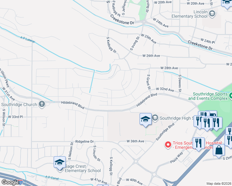 map of restaurants, bars, coffee shops, grocery stores, and more near 2934 South Kellogg Street in Kennewick