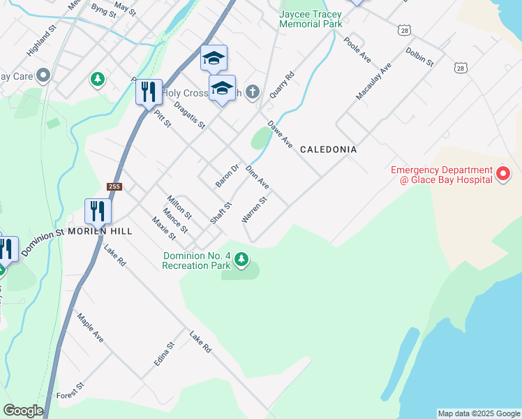 map of restaurants, bars, coffee shops, grocery stores, and more near 13 Warren Street in Glace Bay