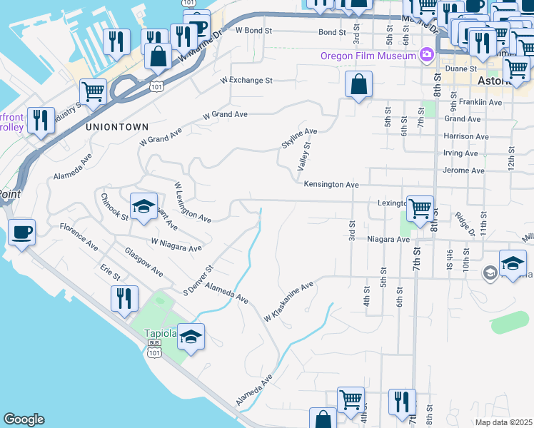 map of restaurants, bars, coffee shops, grocery stores, and more near 1282 Sonora Avenue in Astoria