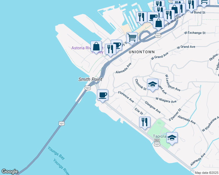 map of restaurants, bars, coffee shops, grocery stores, and more near 597 Rivington Street in Astoria