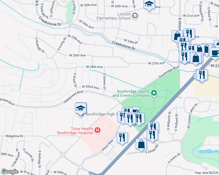 map of restaurants, bars, coffee shops, grocery stores, and more near 5122 West 32nd Avenue in Kennewick