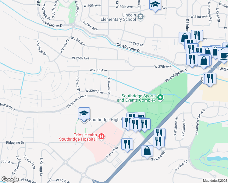 map of restaurants, bars, coffee shops, grocery stores, and more near 5122 West 32nd Avenue in Kennewick