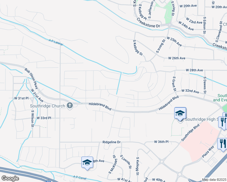 map of restaurants, bars, coffee shops, grocery stores, and more near Hildebrand Boulevard in Kennewick