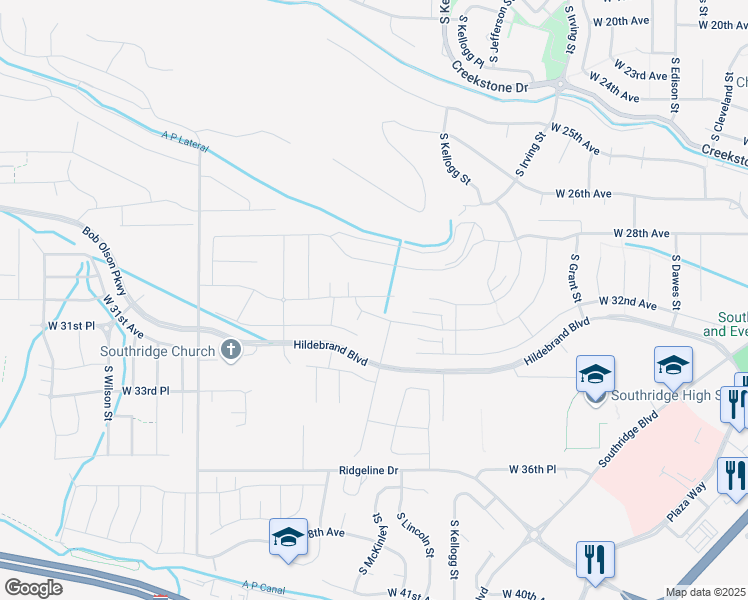 map of restaurants, bars, coffee shops, grocery stores, and more near Hildebrand Boulevard in Kennewick