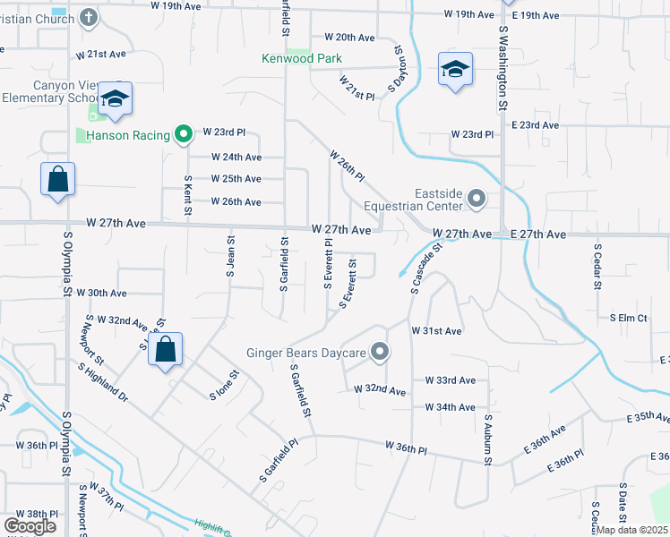 map of restaurants, bars, coffee shops, grocery stores, and more near 2807 South Everett Place in Kennewick