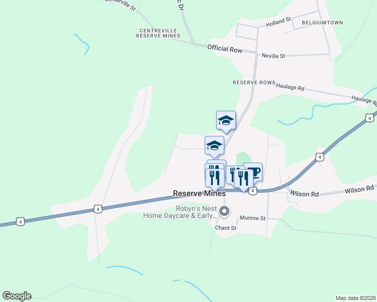 map of restaurants, bars, coffee shops, grocery stores, and more near 65 Rear Main Street in Reserve Mines