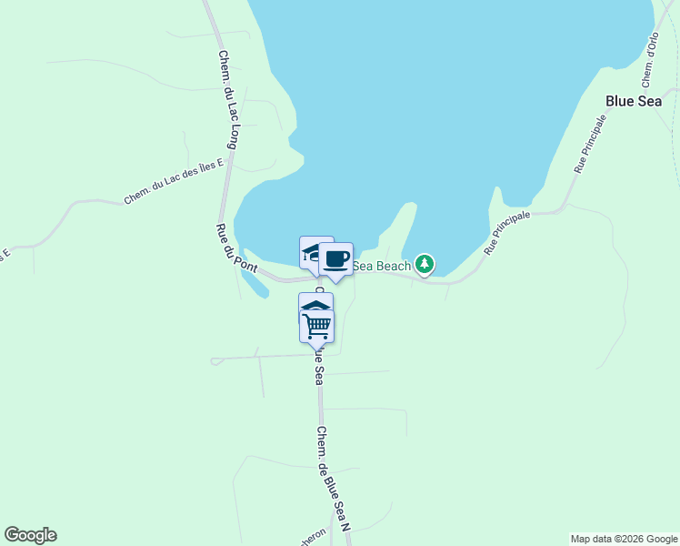 map of restaurants, bars, coffee shops, grocery stores, and more near Chemin de la Belle Plage in Outaouais