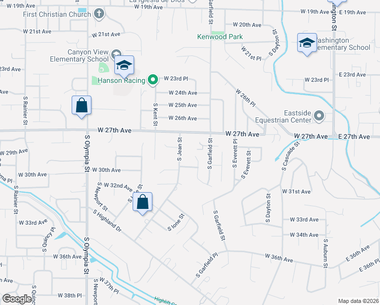 map of restaurants, bars, coffee shops, grocery stores, and more near 2717 S Jean St in Kennewick