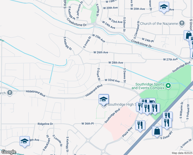 map of restaurants, bars, coffee shops, grocery stores, and more near 3146 South Grant Street in Kennewick