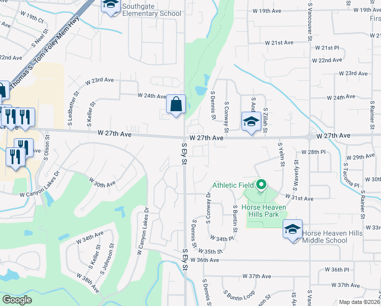 map of restaurants, bars, coffee shops, grocery stores, and more near 2701-2963 S Ely St in Kennewick