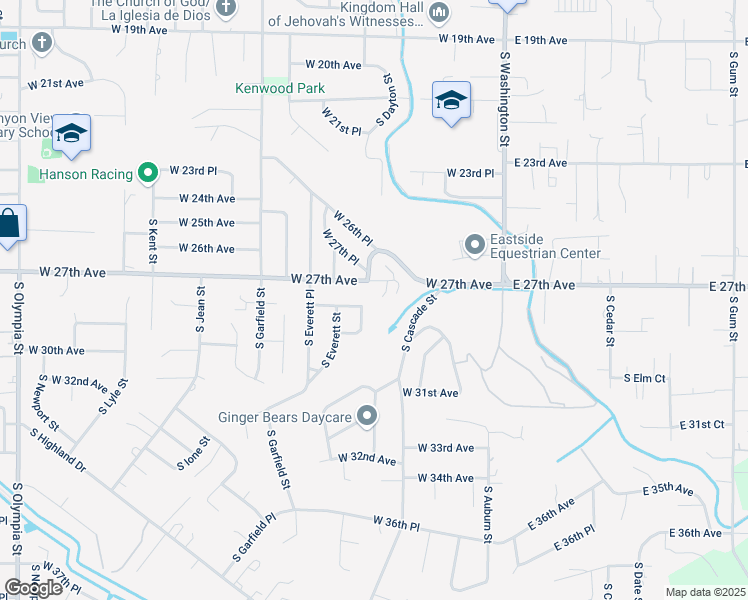 map of restaurants, bars, coffee shops, grocery stores, and more near 2714 South Dayton Place in Kennewick