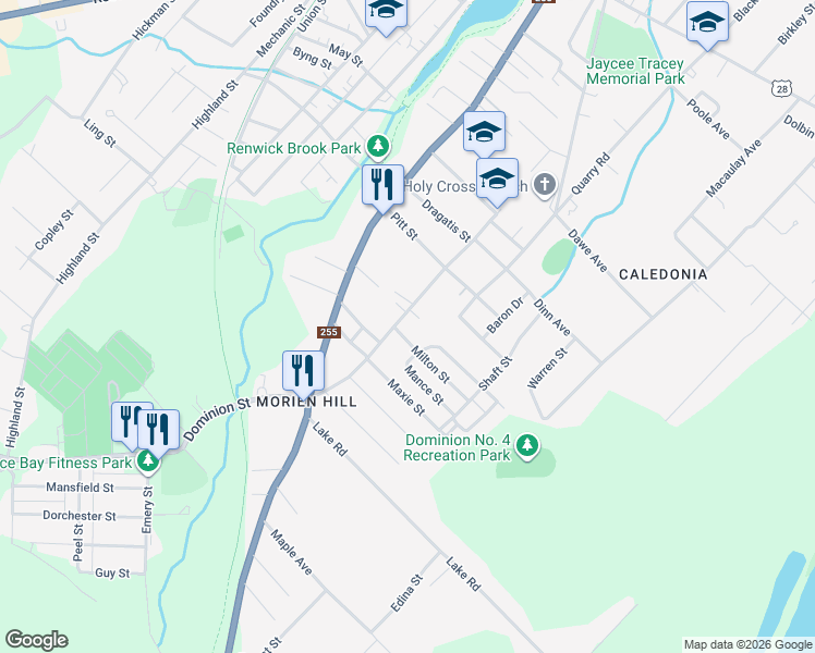 map of restaurants, bars, coffee shops, grocery stores, and more near 47 School Street in Glace Bay