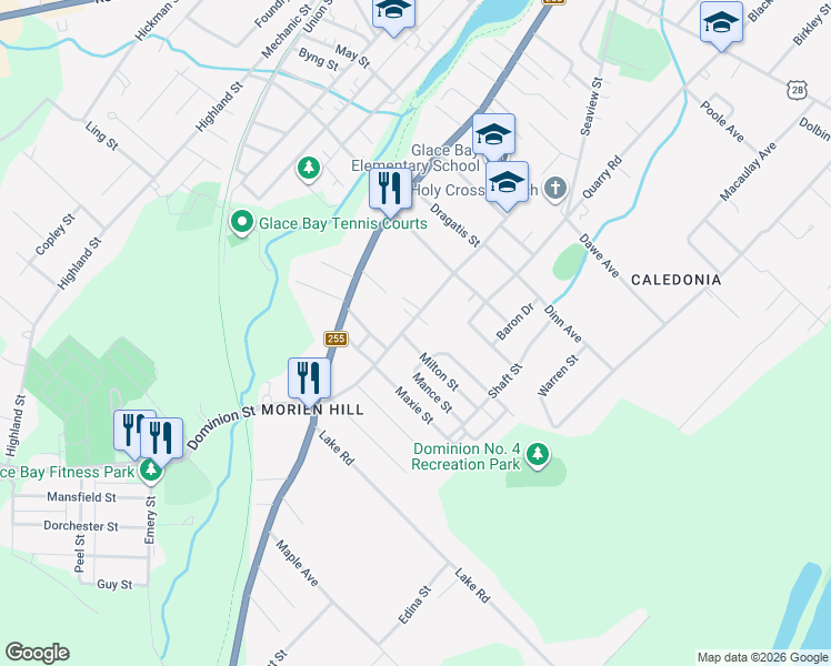 map of restaurants, bars, coffee shops, grocery stores, and more near 49 School Street in Glace Bay
