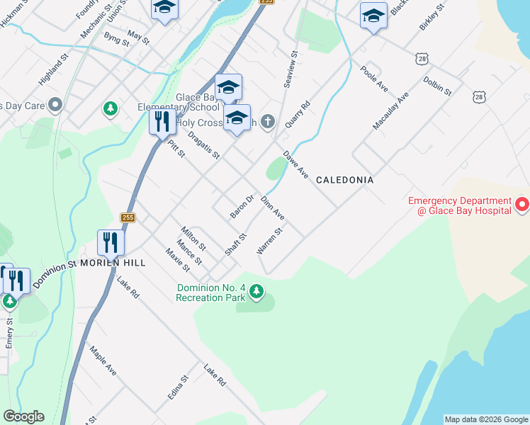 map of restaurants, bars, coffee shops, grocery stores, and more near 232 Shaft Street in Glace Bay
