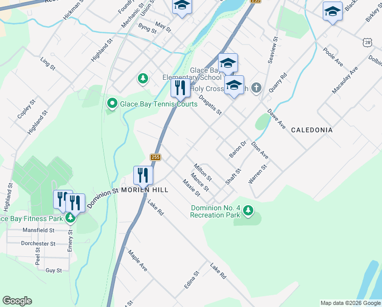 map of restaurants, bars, coffee shops, grocery stores, and more near 49 School Street in Glace Bay