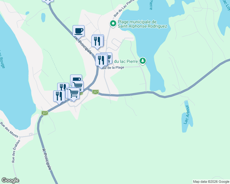 map of restaurants, bars, coffee shops, grocery stores, and more near 101 Route de Sainte Béatrix in Saint-Alphonse-Rodriguez