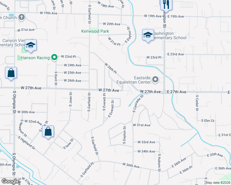 map of restaurants, bars, coffee shops, grocery stores, and more near 419 West 27th Avenue in Kennewick