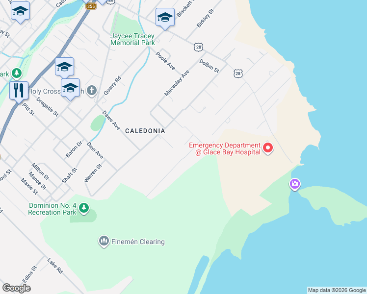 map of restaurants, bars, coffee shops, grocery stores, and more near 9 Summit Lane in Glace Bay