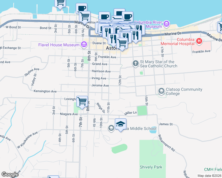 map of restaurants, bars, coffee shops, grocery stores, and more near 1167 Jerome Avenue in Astoria