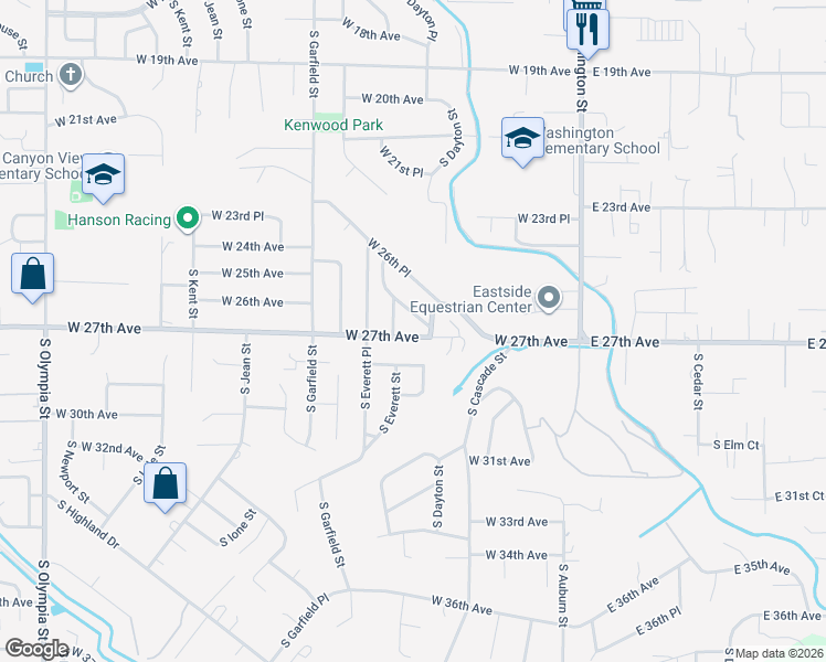 map of restaurants, bars, coffee shops, grocery stores, and more near 419 West 27th Avenue in Kennewick