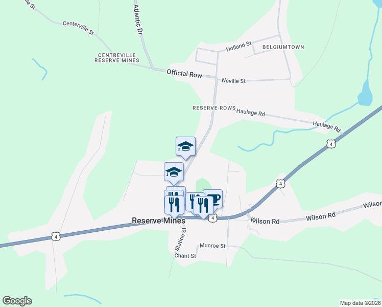 map of restaurants, bars, coffee shops, grocery stores, and more near 115 Main Street in Reserve Mines