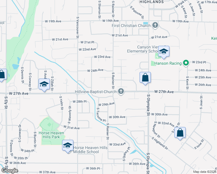 map of restaurants, bars, coffee shops, grocery stores, and more near 1810 West 27th Avenue in Kennewick