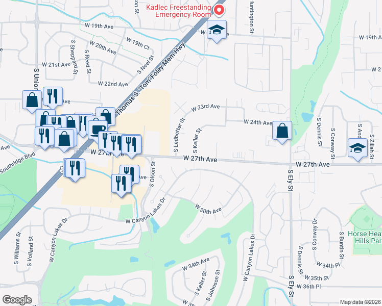 map of restaurants, bars, coffee shops, grocery stores, and more near 2506 S Keller St in Kennewick
