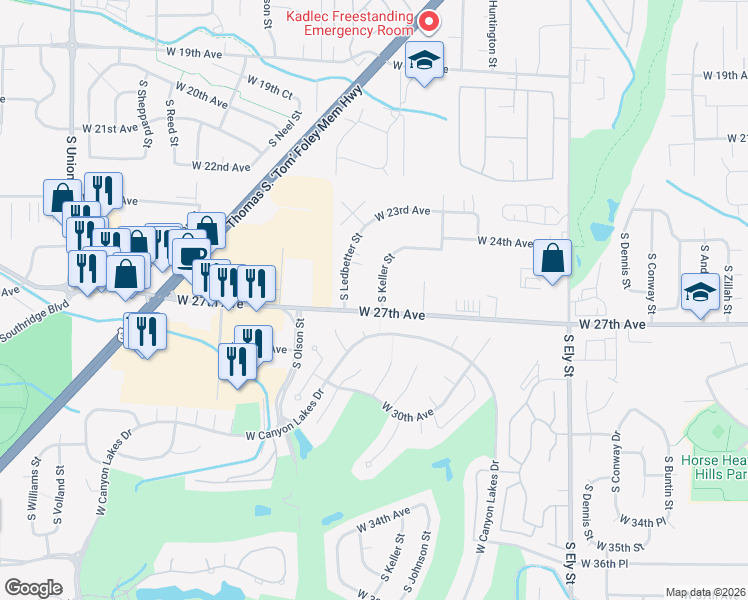 map of restaurants, bars, coffee shops, grocery stores, and more near 2506 S Keller St in Kennewick