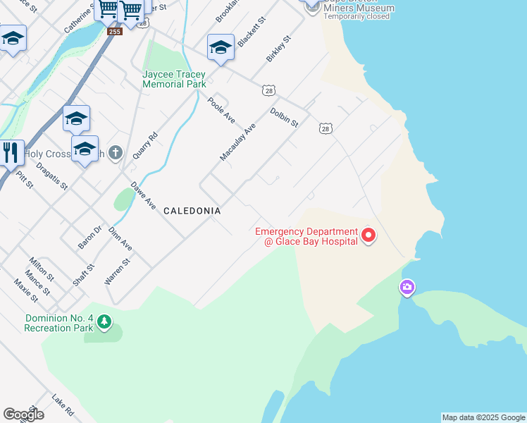 map of restaurants, bars, coffee shops, grocery stores, and more near 83 Borden Street in Glace Bay