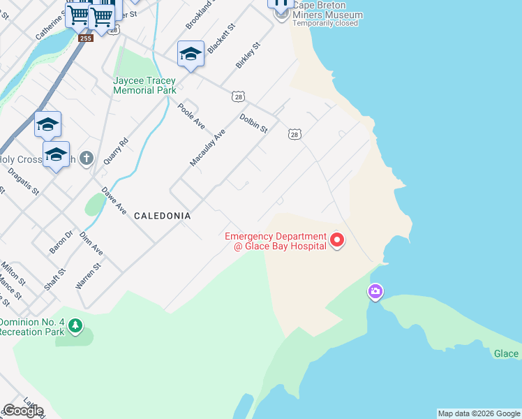 map of restaurants, bars, coffee shops, grocery stores, and more near 32 Bathgate Street in Glace Bay