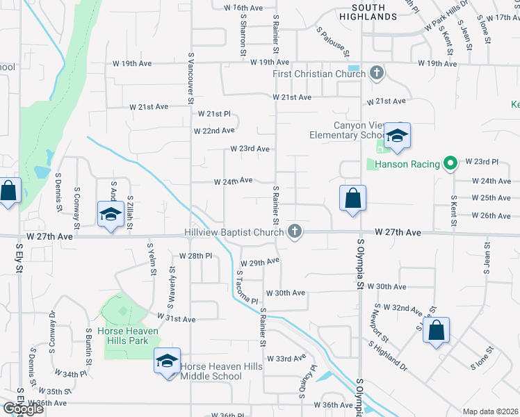 map of restaurants, bars, coffee shops, grocery stores, and more near 1810 West 27th Avenue in Kennewick