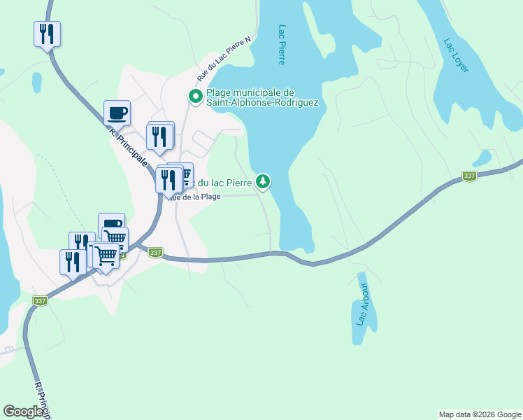 map of restaurants, bars, coffee shops, grocery stores, and more near 69 Rue de l'Aqueduc in Saint-Alphonse-Rodriguez