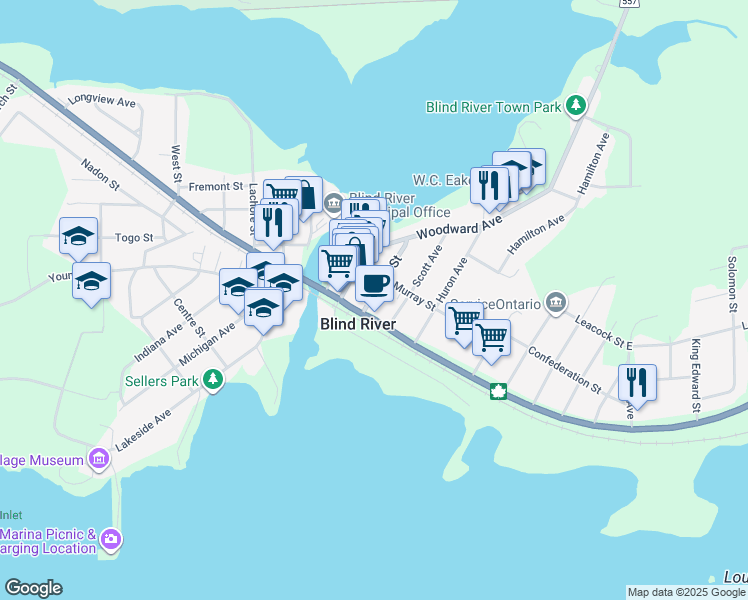 map of restaurants, bars, coffee shops, grocery stores, and more near 10 LAWTON RD, Blind River, ON, P0R 1B0 Lawton Street in Blind River