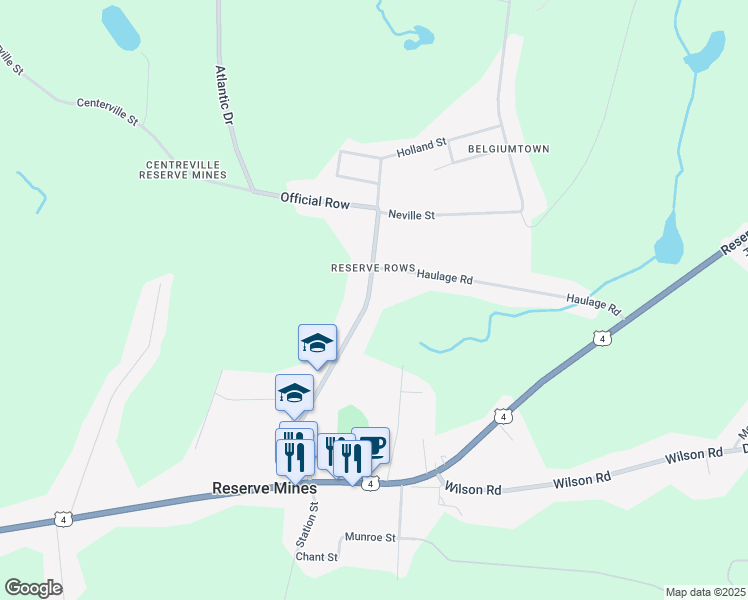 map of restaurants, bars, coffee shops, grocery stores, and more near 172 Main Street in Reserve Mines