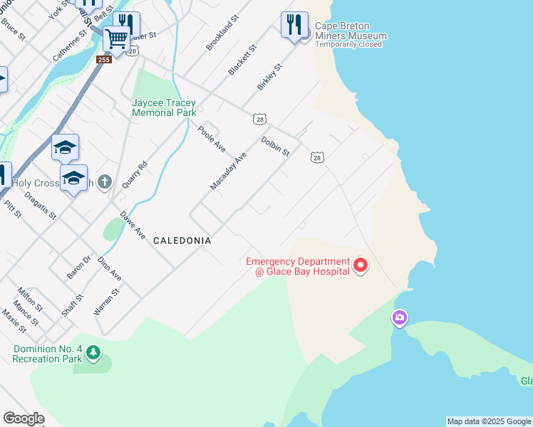 map of restaurants, bars, coffee shops, grocery stores, and more near 18 Avalon Crescent in Glace Bay